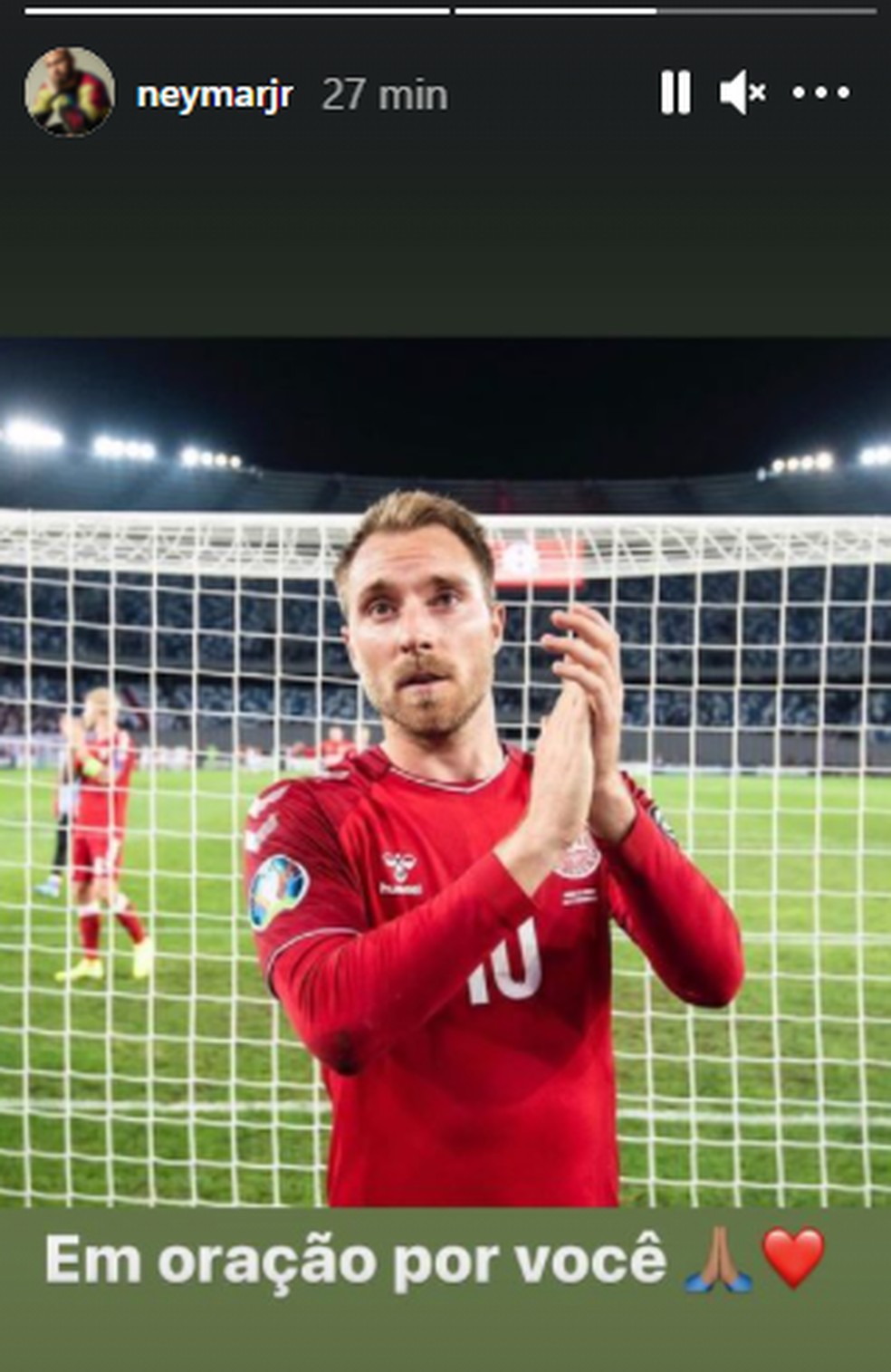 Neymar postou mensagem para Eriksen — Foto: Reprodução/Instagram