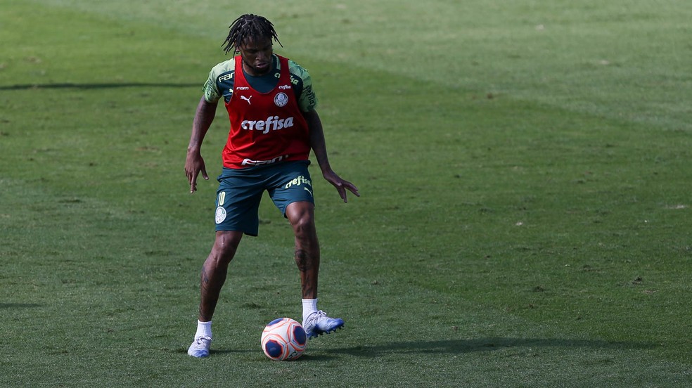 Luiz Adriano, durante treino na grama natural da Academia de Futebol — Foto: Cesar Greco/Ag. Palmeiras