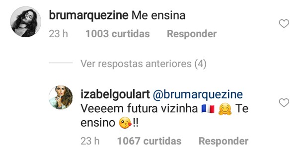 Izabel Goulart  e Bruna MArquezine trocam mensagens em rede social (Foto: Reprodução/Instagram)