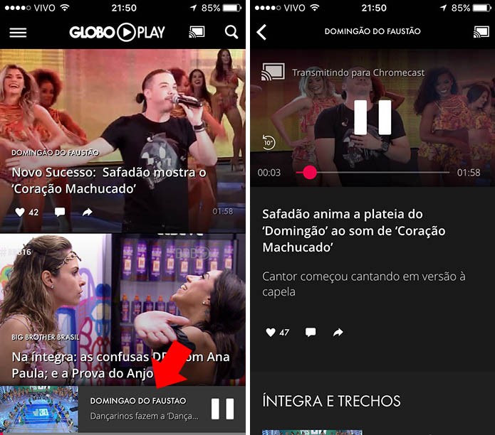Navegue pelo app enquanto o vídeo aparece na TV (Foto: Reprodução/Paulo Alves)