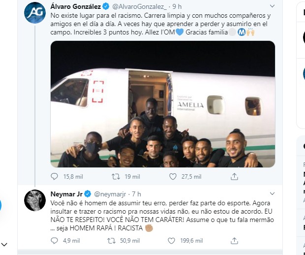Neymar rebate post de Álvaro González (Foto: Reprodução/Twitter)