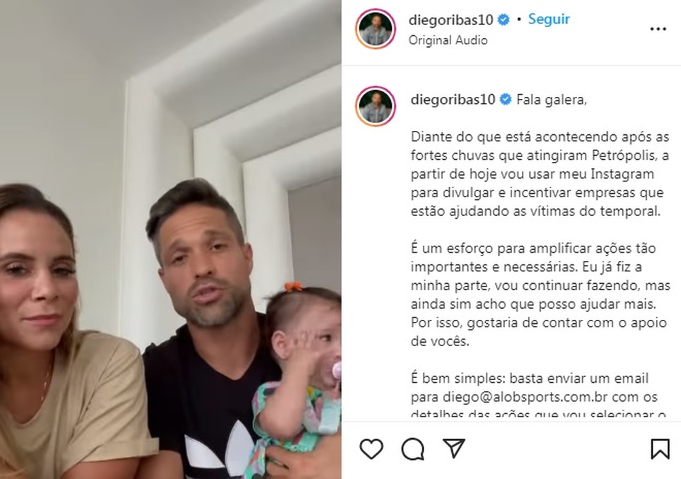 Postagem de Diego no Instagram — Foto: Reprodução