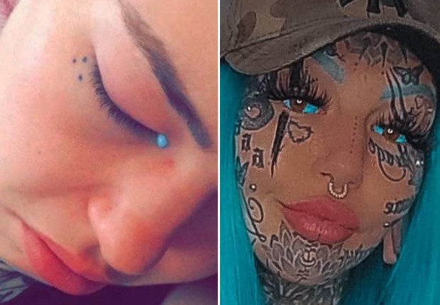 Amber Luke, a Mulher-Dragão, fala de cegueira temporária e lágrimas azuis ao tatuar os olhos (Foto: Reprodução/Instagram)