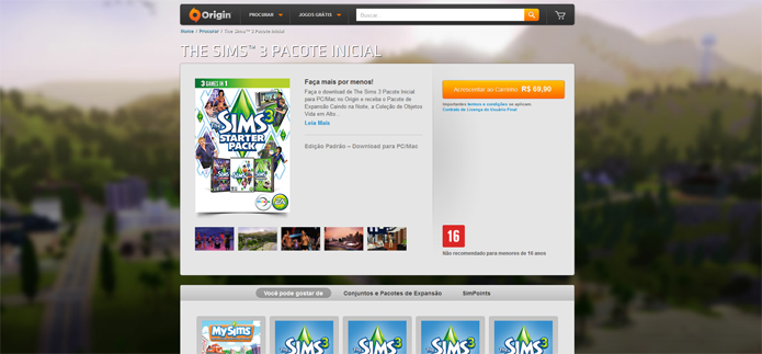 Página da Starter Edition de The Sims 3 no Origin (Foto: Reprodução/André Mello)
