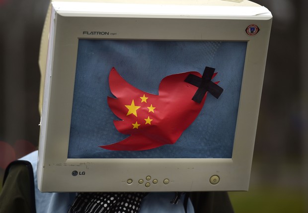 Protesto contra a censura na internet chinesa, em 2015 (Foto: Alexander Koerner/Getty Images)