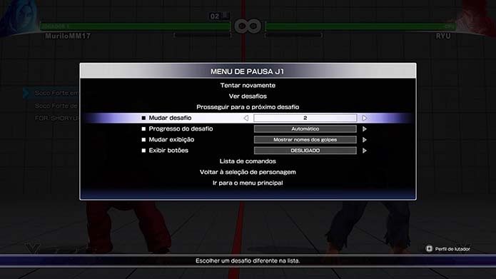 Altere as opções no menu de Street Fighter V (Foto: Reprodução/Murilo Molina)