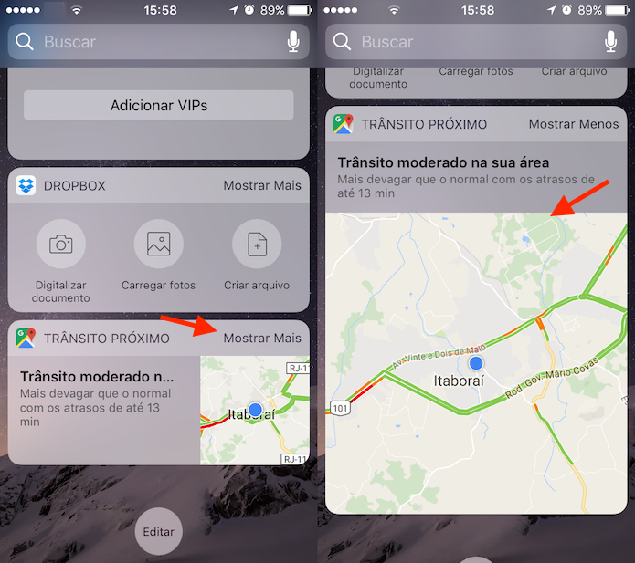 Opções para o atalho de trânsito próximo do Google Maps para iPhone (Foto: Reprodução/Marvin Costa)
