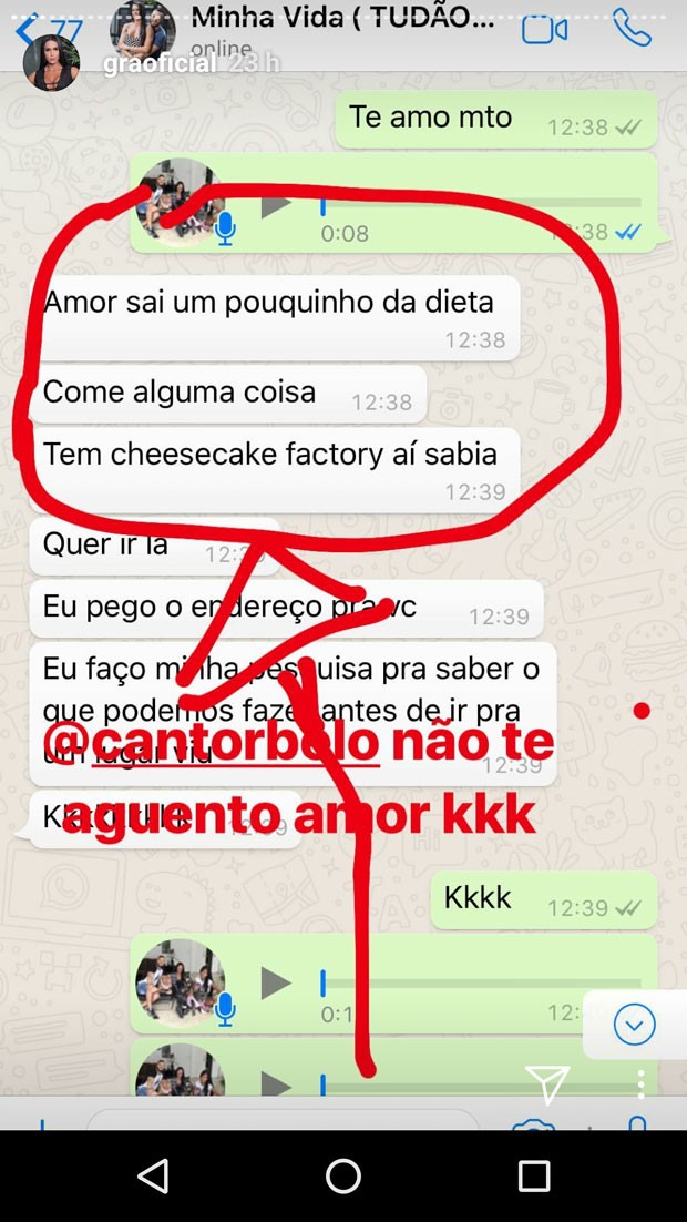 Gracyanne Barbosa troca mensagens com Belo (Foto: Reprodução)