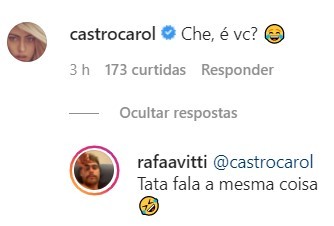 Rafael Vitti responde comentário de Carol Castro (Foto: Reprodução/Instagram)