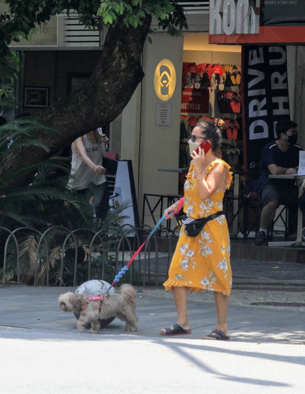 Bebel Gilberto caminha com a cadelinha Ella, no Rio (Foto: Daniel Delmiro/AgNews)