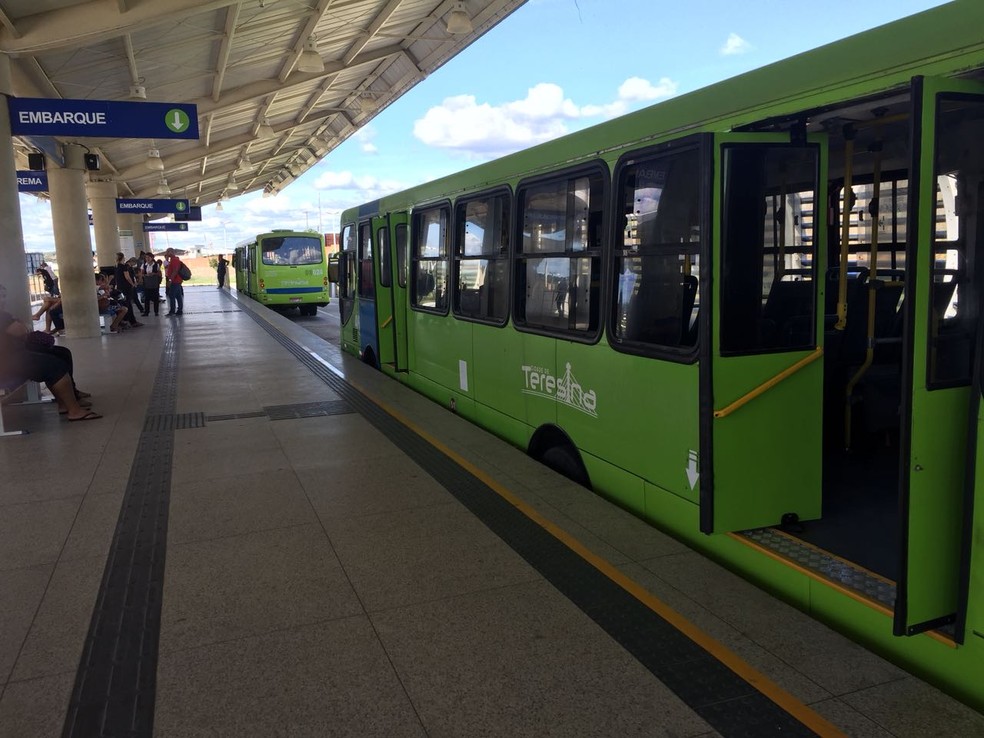 Ônibus foram flagrados parados em terminal (Foto: Roberto Araújo/G1 PI)