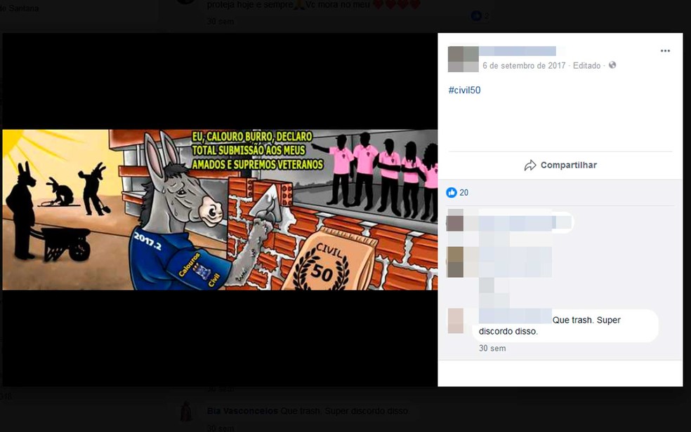 Postagem de estudante veterana da Uefs que também fez publicação dizendo que era burra em setembro de 2017 (Foto: Reprodução/Facebook)