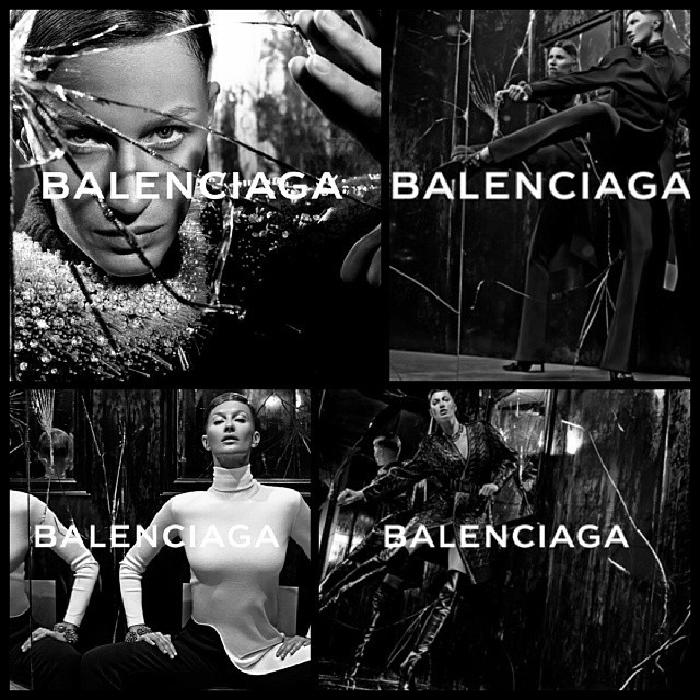 A übermodel em outras peças da campanha inverno da Balenciaga: trabalho envolveu duas dublês (Foto: Reprodução / Instagram)