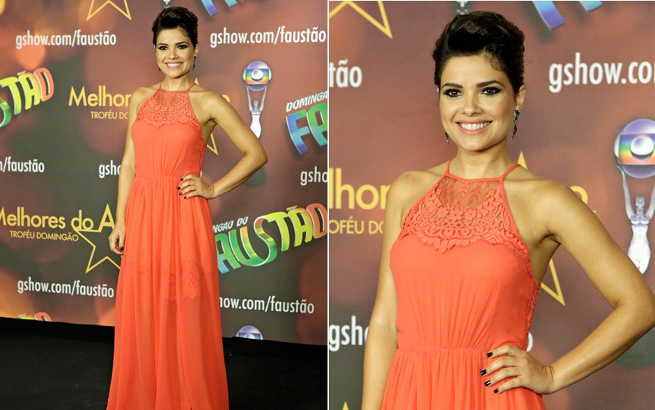 Exuberante, Vanessa Giácomo colocou um vestido longo na cor laranja (Foto: Fabio Rocha/TV Globo)