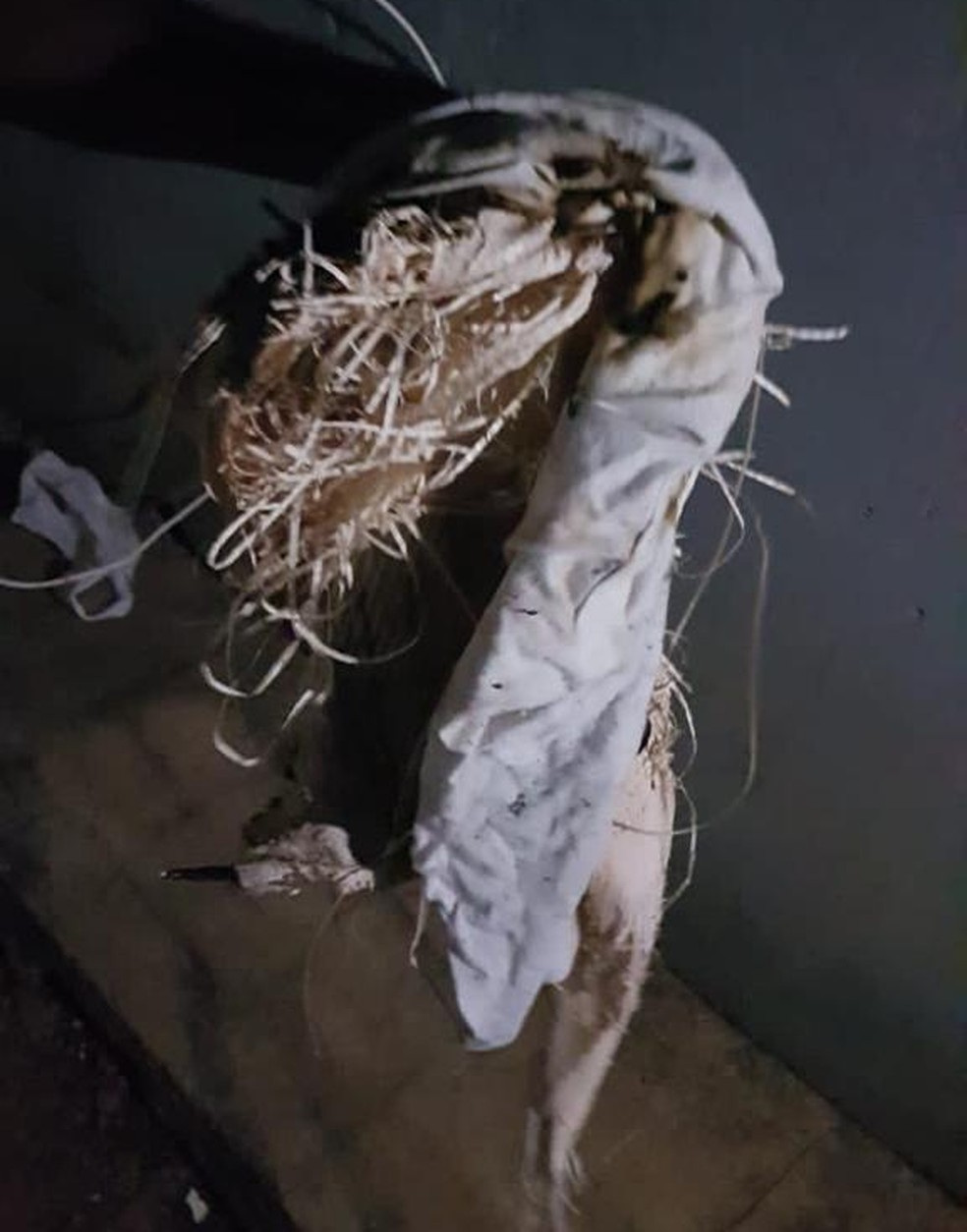 Estopas de tecidos foram usadas para atear fogo na casa — Foto: Polícia Militar