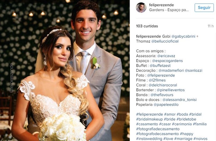 Thomas Bellucci e Gabriela Cabrini: casados (Foto: Felipe Rezende: Reprodução Instagram)