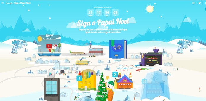 Siga o Papai Noel surge com novas funcionalidades, como jogos e desenhos para colorir (Foto: Reprodução/Google)