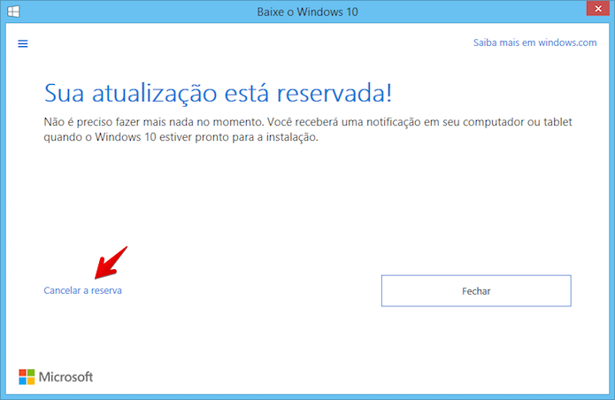 Cancelando a reserva do Windows 10 (Foto: Reprodução/Helito Bijora) 