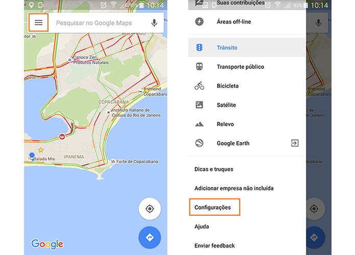 Acesse o menu de configurações no Google Maps pelo Android (Foto: Reprodução/Barbara Mannara)