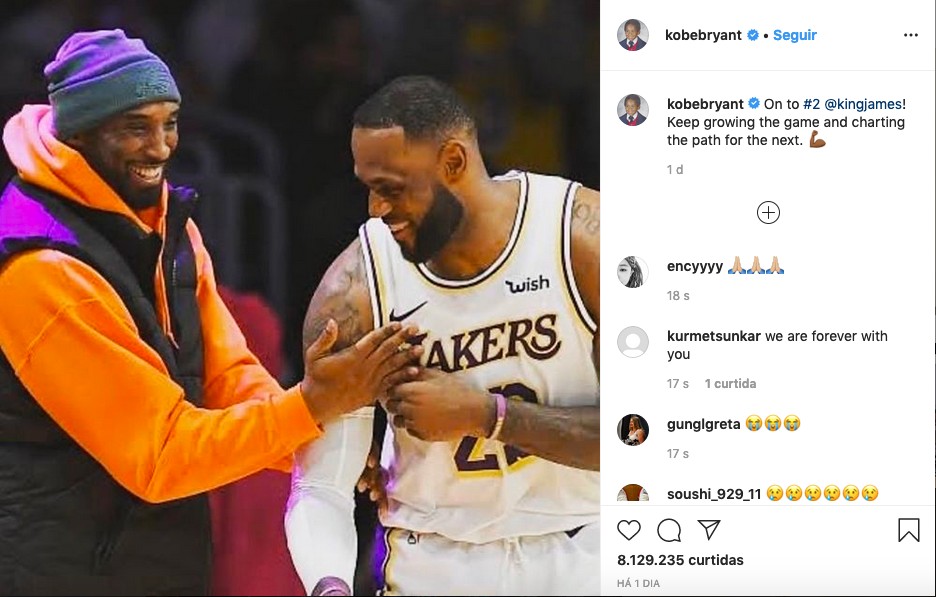 O último post de Kobe Bryant no Instagram, uma homenagem ao amigo LeBron James (Foto: Instagram)