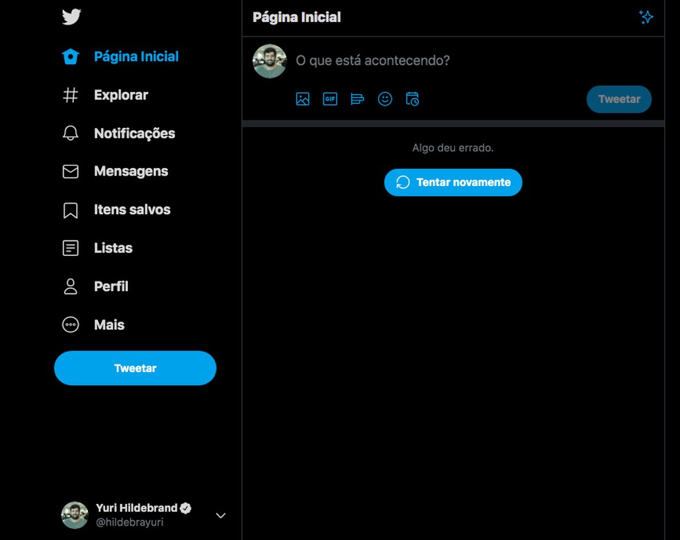 Twitter caiu? Usuários relatam problema na rede social — Foto: Reprodução/Yuri Hildebrand