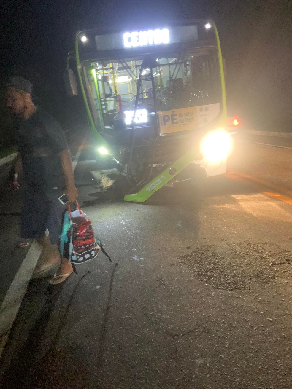 Motorista fica ferido após bater carro em capivara e ser atingido por ônibus na Rio-Santos em Ubatuba — Foto: Vitória Oliveira/Arquivo Pessoal