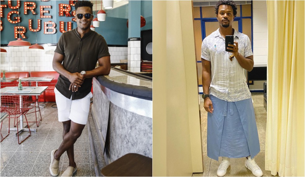 David Junior em 'Pega Pega' e em selfie nas suas redes sociais: estilo dentro e fora de cena! — Foto: Victor Pollak/Globo e Reprodução/Instagram