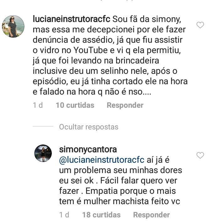 Simony rebate crítica no Instagram (Foto: Reprodução / Instagram)