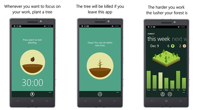 Forest é um app que promete fazer você largar seu Windows Phone e se concentrar em atividades (Foto: Divulgação/Windows Phone Store)