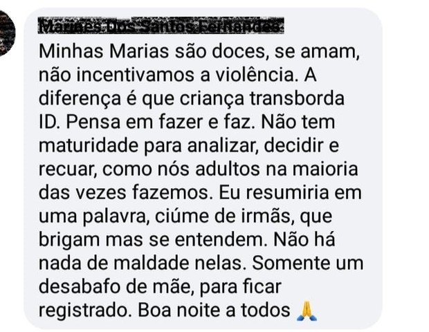 Mãe das meninas pronunciou-se pelas redes sociais (Foto: Reprodução Facebook)