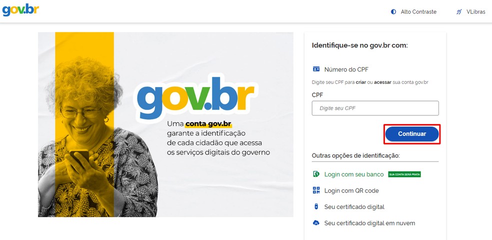 Tela para inserção de CPF no portal Gov.br — Foto: Reprodução/Ana Letícia Loubak