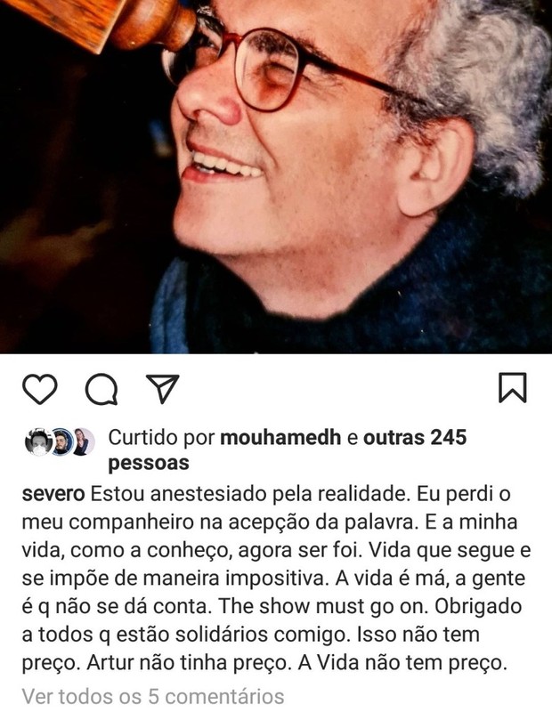 Paulo Severo lamenta morte de Artur Xexéo (Foto: Reprodução/Instagram)