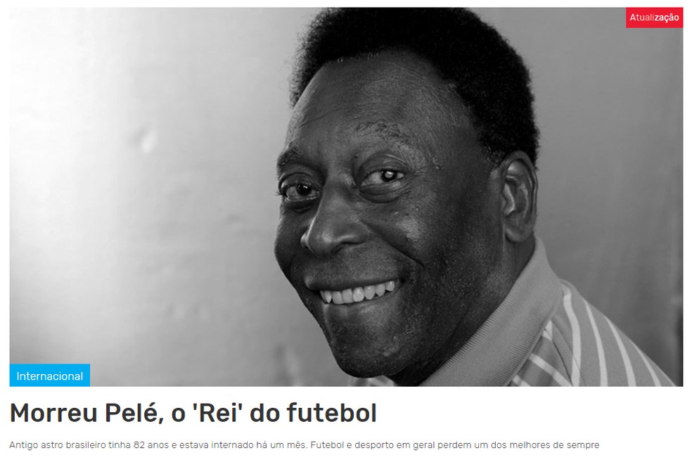 Capa do Record para morte de Pelé — Foto: Reprodução