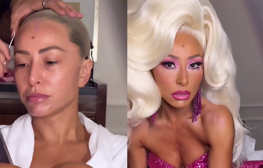 Antes e depois de maquiagem de Sabrina Sato para o Carnaval