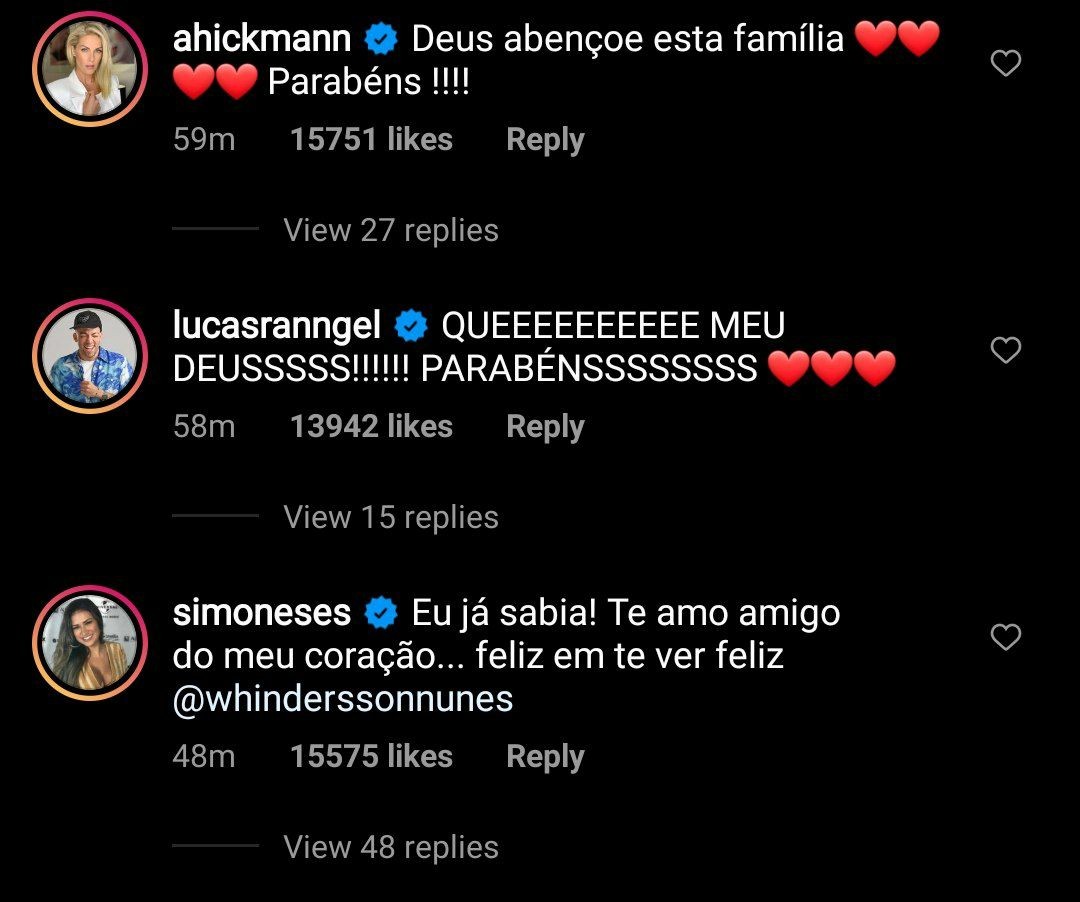 Famosos parabenizam Whindersson e Maria LIna (Foto: Reprodução/Instagram)