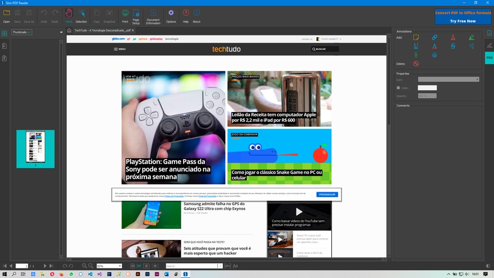 Programa SlimPDF é leve e oferece um bom nível de recursos — Foto: Reprodução/Filipe Garrett