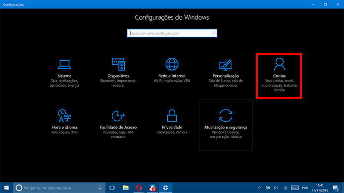 Abra as opções de Contas nas configurações do Windows 10 (Foto: Reprodução/Elson de Souza)