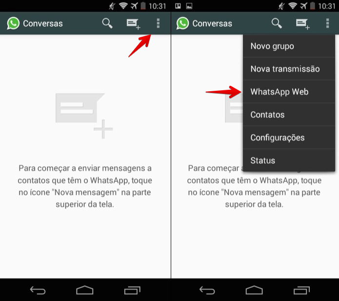 Abra o WhatsApp Web no celular (Foto: Reprodução/Helito Bijora) 