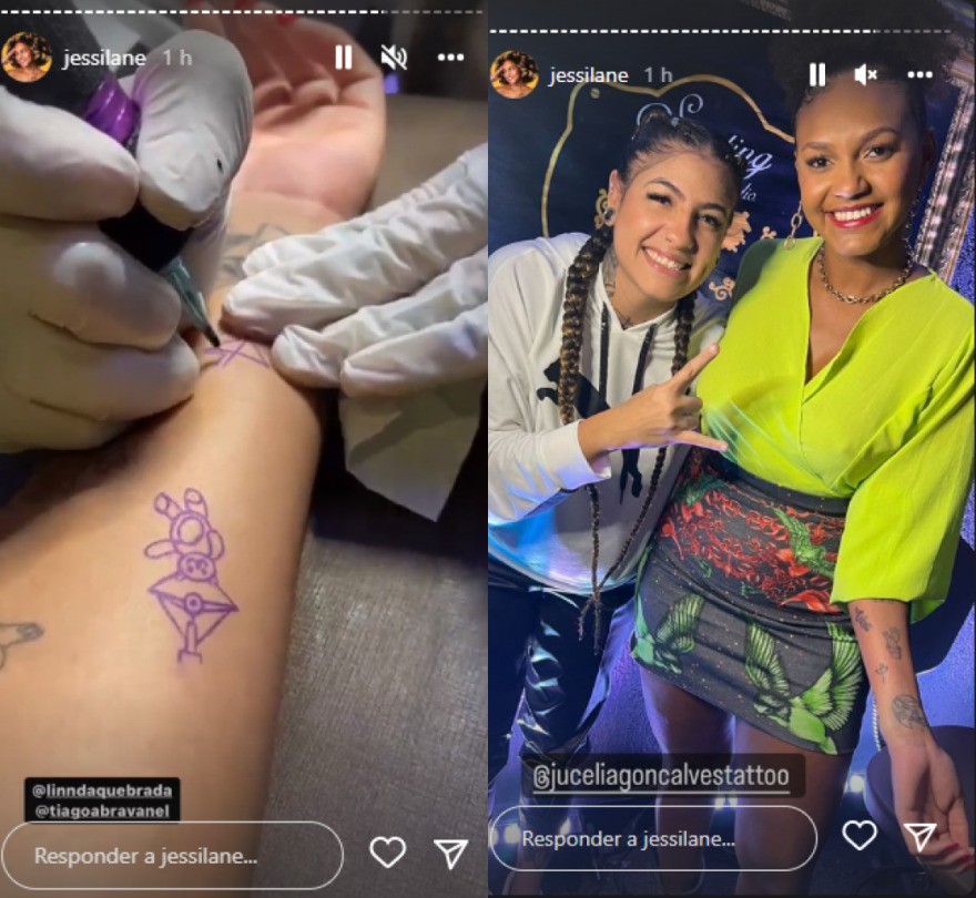 Jessilane tatuou símbolos em homenagem a Linn da Quebrada e Tiago Abravanel (Foto: Reprodução/Instagram)