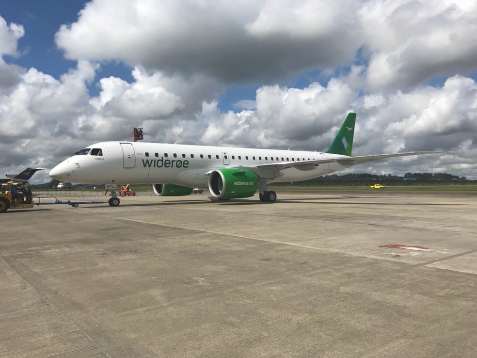 Widerøe recebeu o primeiro avião modelo E190-E2 (Foto: Poliana Casemiro/G1)