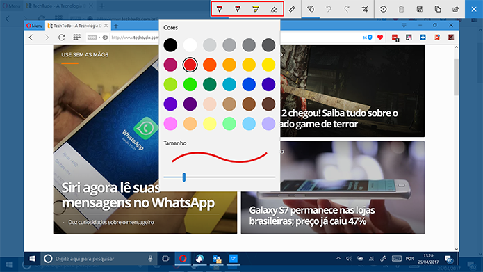 Windows Ink traz ferramentas para desenho em captura de tela (Foto: Reprodução/Elson de Souza)