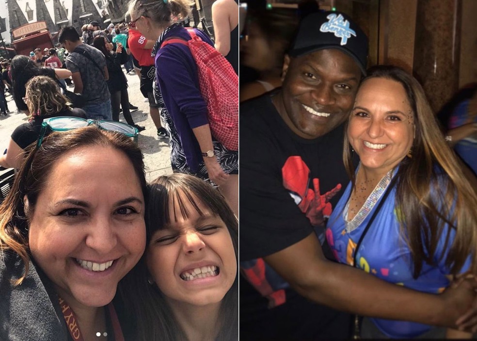 Sharon Acioly, empresária e compositora de 'Ai se eu te pego', com a filha e com Jacaré — Foto: Acervo Pessoal