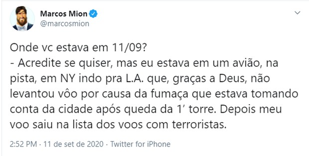 Marcos Mion fala sobre o 11 de Setembro (Foto: Reprodução Twitter)