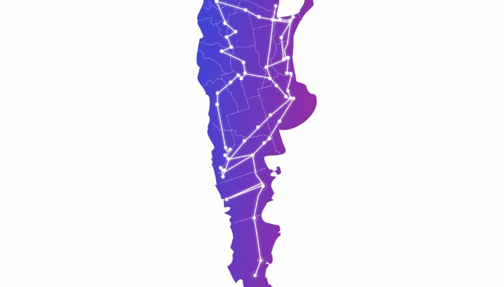 Mapa divulgado pela Edesur Argentina mostra o Sistema Argentino de Interconexão Elétrica (Sadi, na sigla em castelhano) — Foto: Divulgação/Edesur
