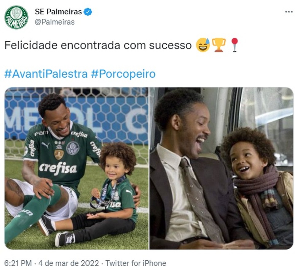Palmeiras compara foto de Jailson com filho a cena de filme com Will Smith