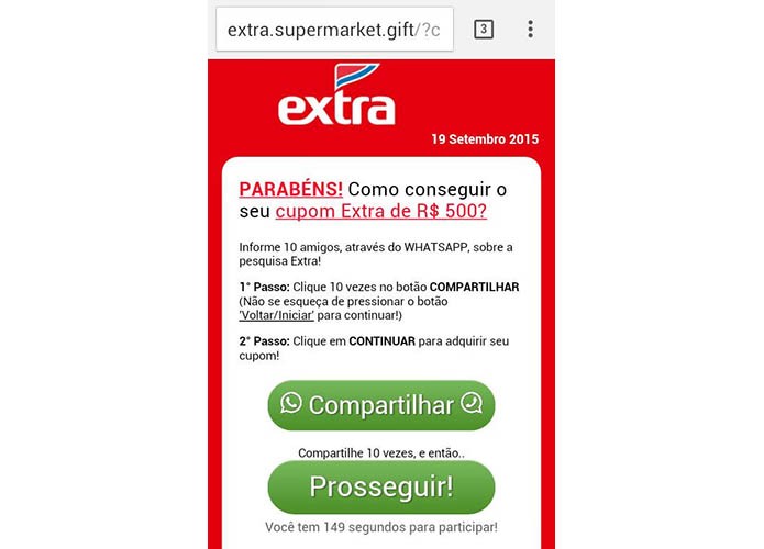 Golpe no WhatsApp usa sites falsos do Extra e do Carrefour para enganar brasileiros (Foto: Divulgação/Kaspersky)