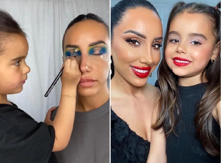 A maquiadora Shabnam Khodayari e a filha Kassia Mattis (Foto: Reprodção / TikTok @makeupbyshab)