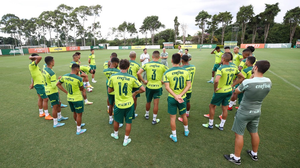 Elenco do Palmeiras no treino deste sábado — Foto: César Greco/Agência Palmeiras