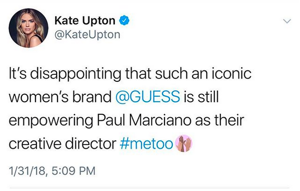 A acusação feita pela atriz e modelo Kate Upton contra o empresário Paul Marciano (Foto: Twitter)