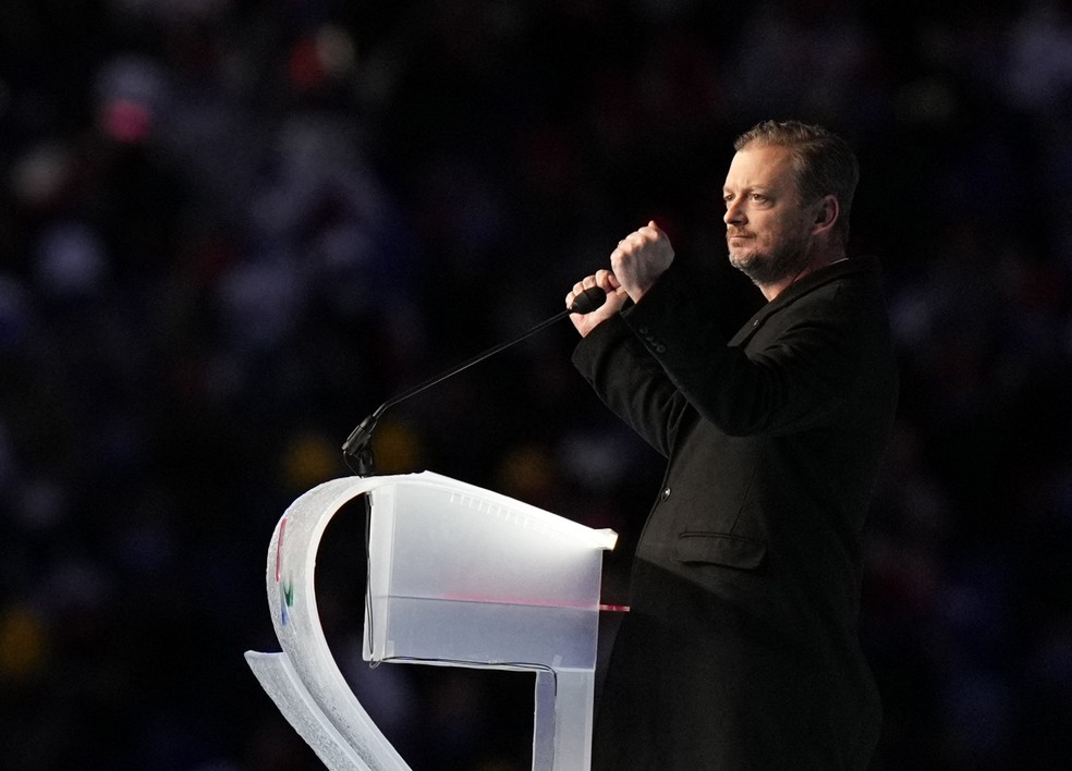 Andrew Parsons em seu discurso na abertura da Cerimônia de Abertura das Paralimpíadas — Foto: Reuters